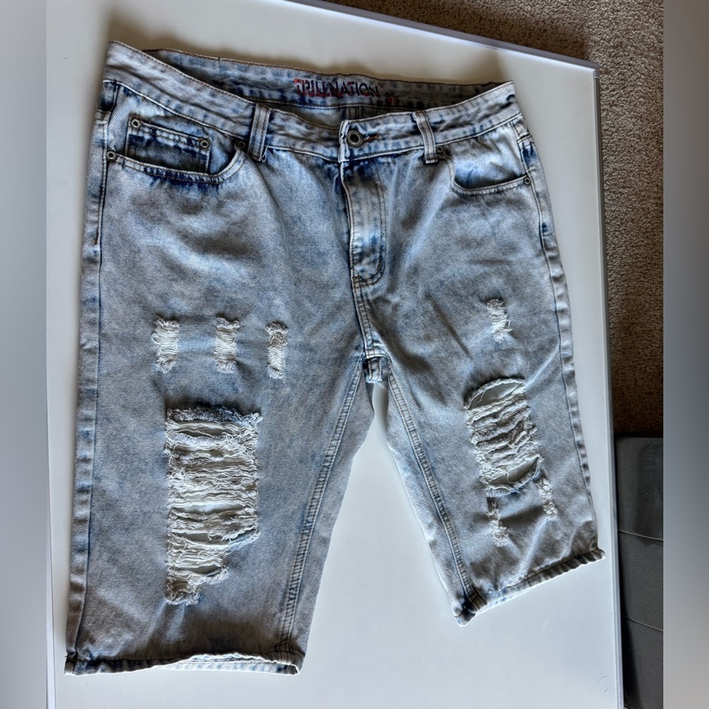 TrillNation Ripped Denim Shorts for Men